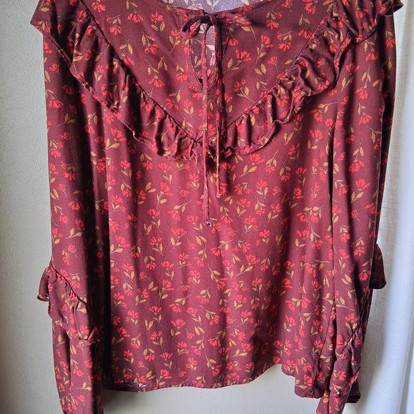 Sonoma Tops - Sonoma Floral Ruffle Blouse - Red